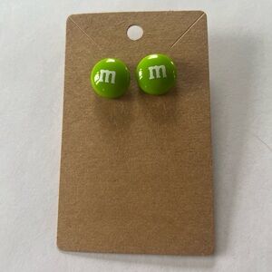 2/$15- Green M&M Stud Earrings Handmade